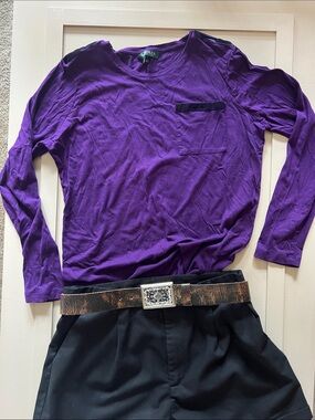 Lauren Ralph Lauren Purple Long Sleeve Pocket Tee